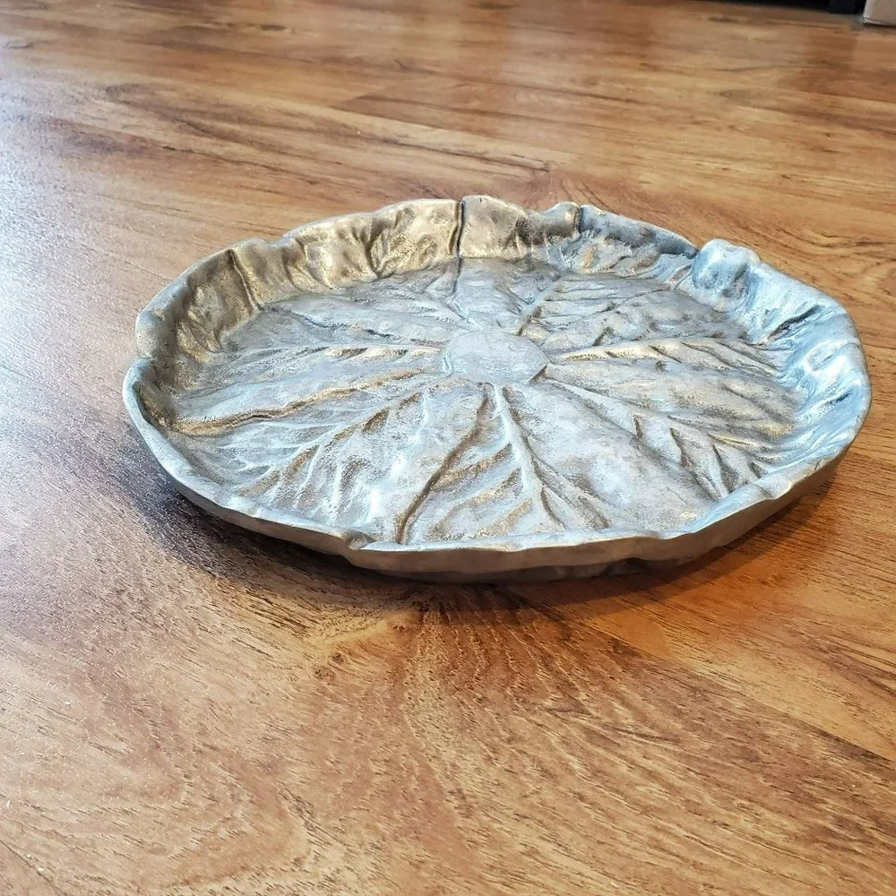 Vintage Pewter Cabbage Platter, Leaf Serving Tray, 13
